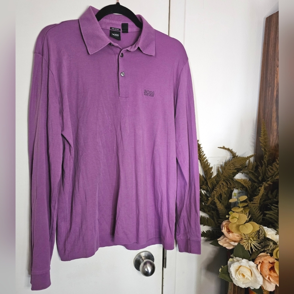 Hugo Boss Purple Long Sleeve Polo Shirt